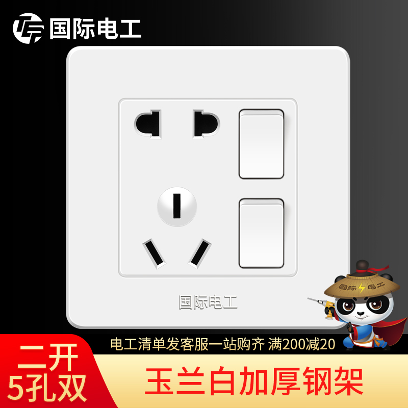 二开控五孔国际电工86开关插座