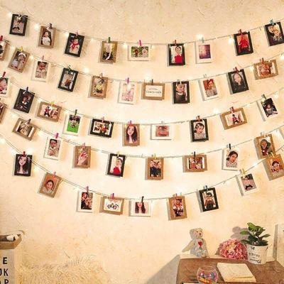 网红相片墙贴简易照片墙麻绳夹子装饰创意个性网红家庭房间韩式悬