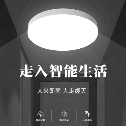 led感应吸顶灯声控楼道楼梯过道家用入户走廊自动雷达人体感应灯