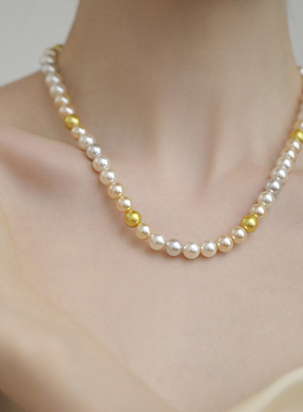 施家多彩珍珠项链毛衣链女高级