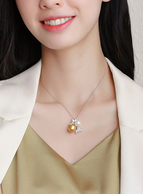 挚彩珠宝小颗粒金珍珠吊坠强光正圆淡水珍珠戒指耳钉套装时尚款女