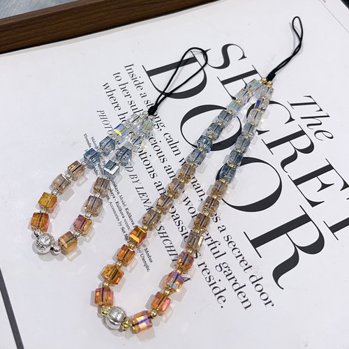 新款水晶方糖珠透光彩色手工串珠手机链侧挂手机挂件ccd挂绳百搭