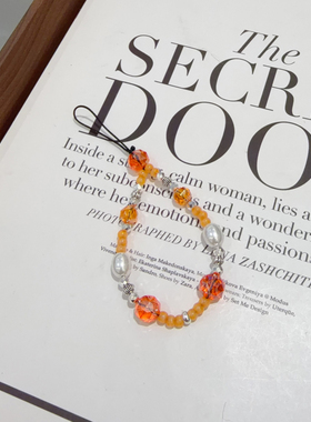 原创小众设计橙色水晶迷你链手机壳挂件小红书款防丢手机链相机链