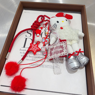圣诞氛围感白色毛衣白皮长腿KT公仔包包挂件红色新年礼物可爱饰品