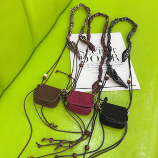 韩版ins风迷你小包鹿皮绒丝巾编织手机斜挎链百搭可调节饰品挂件