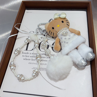 毛茸茸白雪公主黑皮长腿KT公仔包包挂件手工编织手机链饰品挂件新