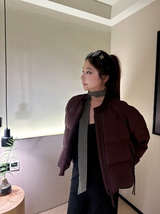 YUUU针织拼接立领设计感厚短款90白鸭绒羽绒服面包服外套女冬季