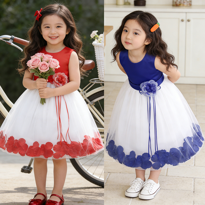 童装夏秋无袖花童礼服 儿童公主裙 女童蓬蓬裙连衣裙纱裙花瓣裙