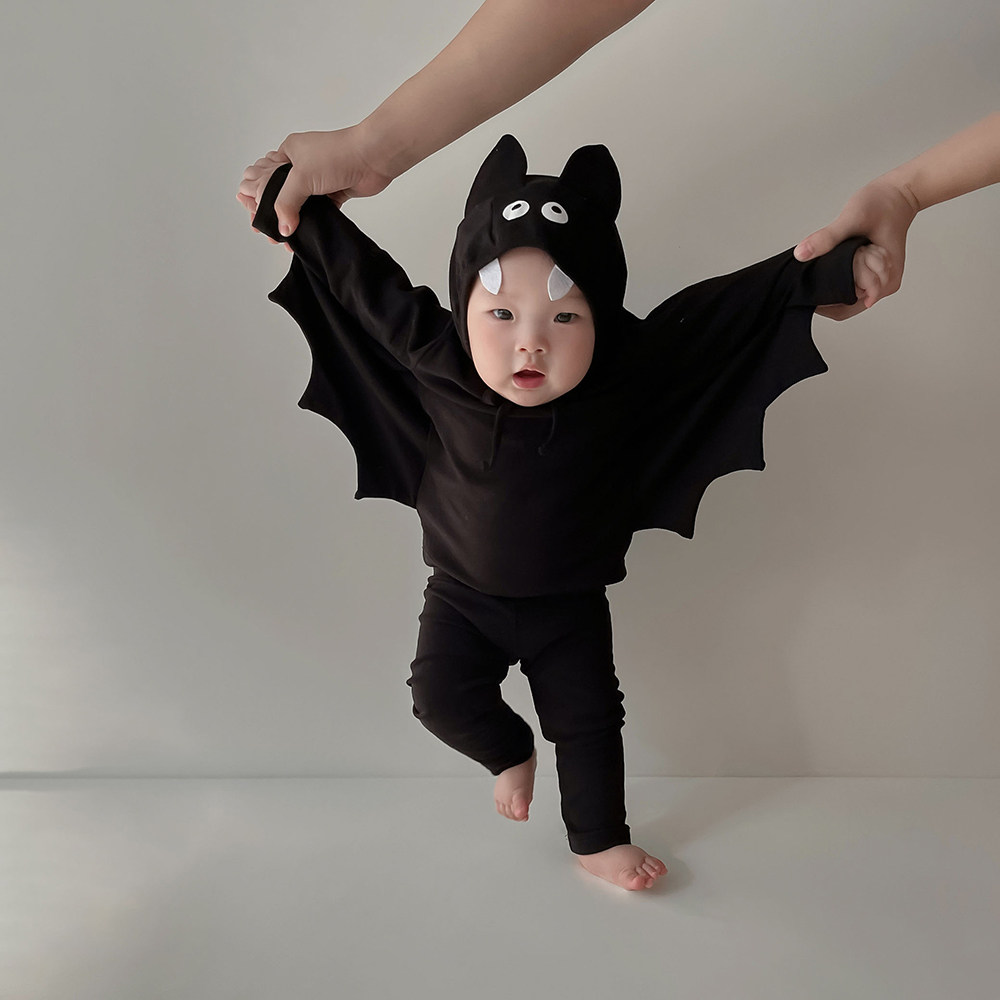万圣节童装婴儿连体衣服春秋季纯色蝙蝠造型爬服婴童宝宝节日哈衣