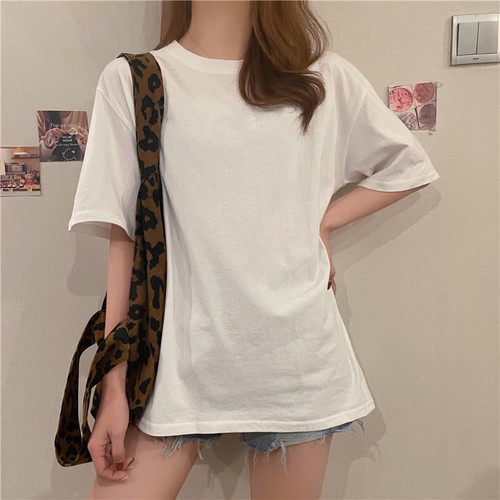 Real shot short sleeve T-shirt summer female Korean student loose half sleeve solid color versatile top