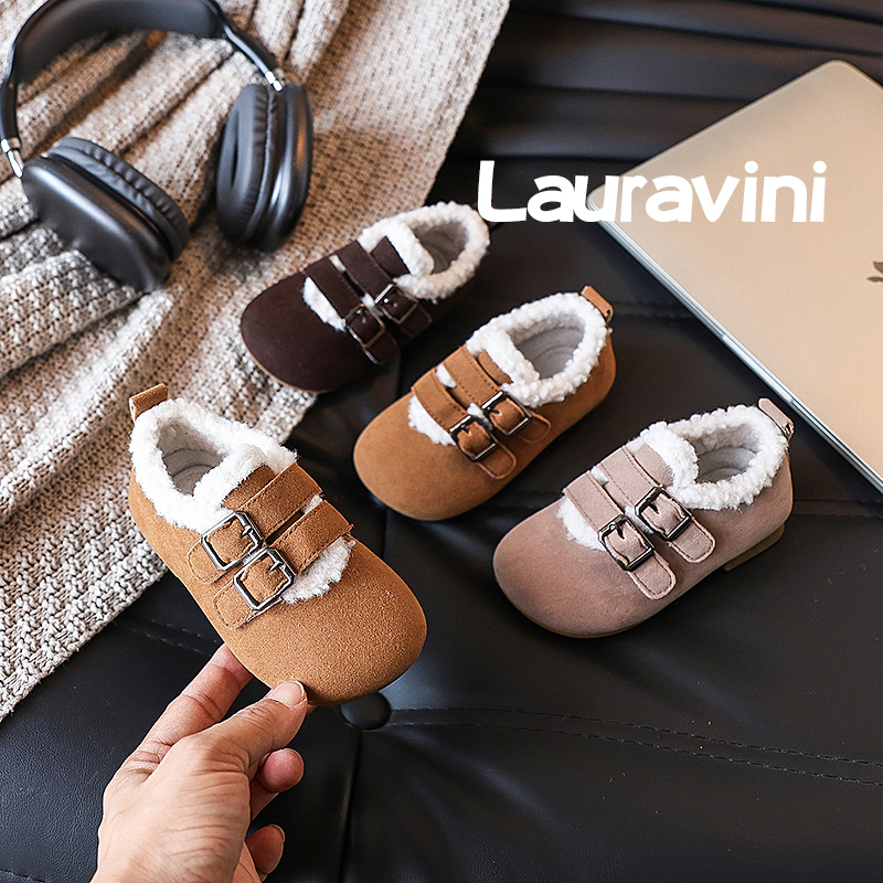 LAURAVINI儿童博肯鞋加绒女宝棉鞋男童毛毛鞋二棉软底皮鞋LLWN247