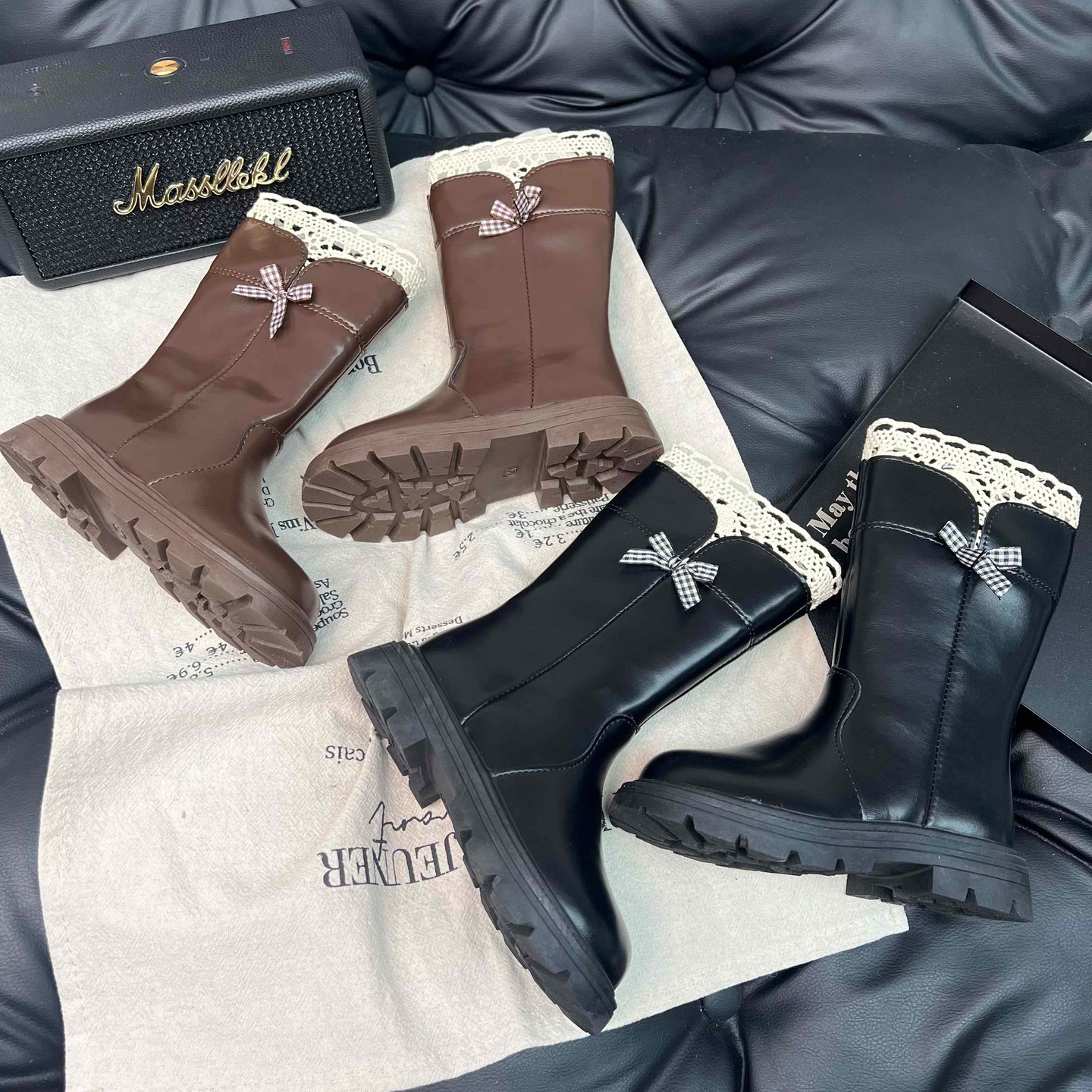 女童长筒靴冬季儿童蕾丝花边公主时装靴加绒二棉皮靴250539