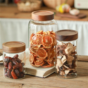 食品级高硼硅相思木储物储存罐厨房白糖花茶陈皮咖啡豆收纳玻璃瓶