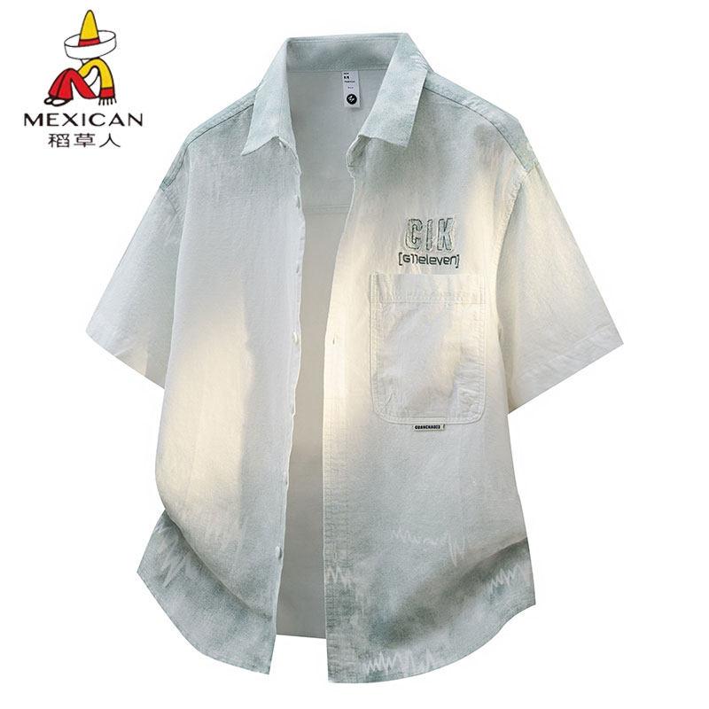 稻草人纯棉短袖衬衫男夏季2026新款痞帅休闲青少年半袖衬衣外套潮