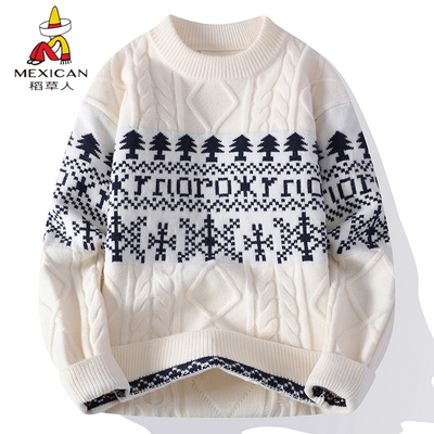 稻草人圆领提花休闲韩版针织衫