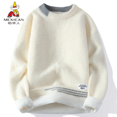 稻草人毛衣慵懒风入冬高级感穿搭男加绒加厚软糯圆领内搭针织衫 男