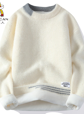 稻草人毛衣慵懒风入冬高级感穿搭男加绒加厚软糯圆领内搭针织衫男