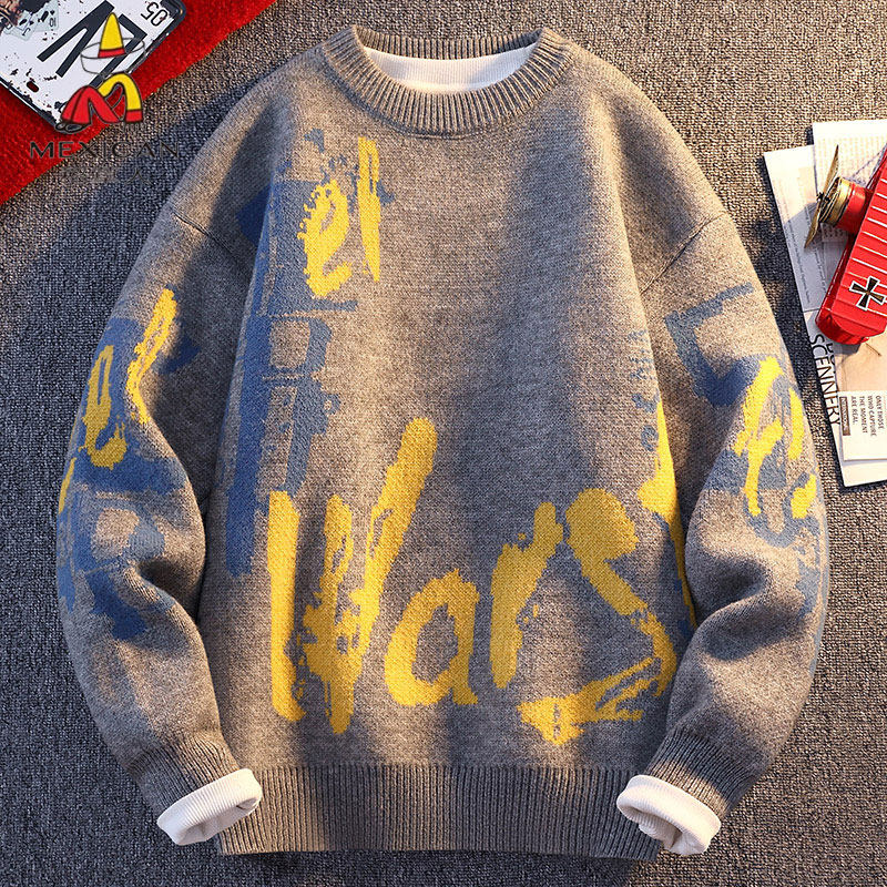 稻草人高街风圆领毛衣男秋冬季字母印花针织衫潮流帅气打底衫百搭,男装,针织衫/毛衣,淘宝优惠券,粉丝福利购,淘宝优惠卷