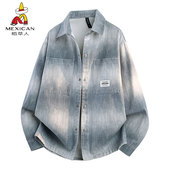 式 稻草人春秋季 潮流休闲百搭牛仔扎染上衣渐变外套青少年衬衫 夹克