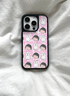 ins风丸子米兔子亚克力黑边磁吸适用苹果iPhone16promax手机壳1312pro小米1415Pro华为mate60p70三星S23防摔