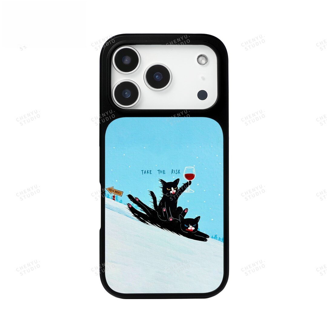 ins风可爱红酒黑猫黑边软壳磁吸适用苹果iPhone17promax手机壳1615pro小米1415Pro华为mate60p70三星S23防摔