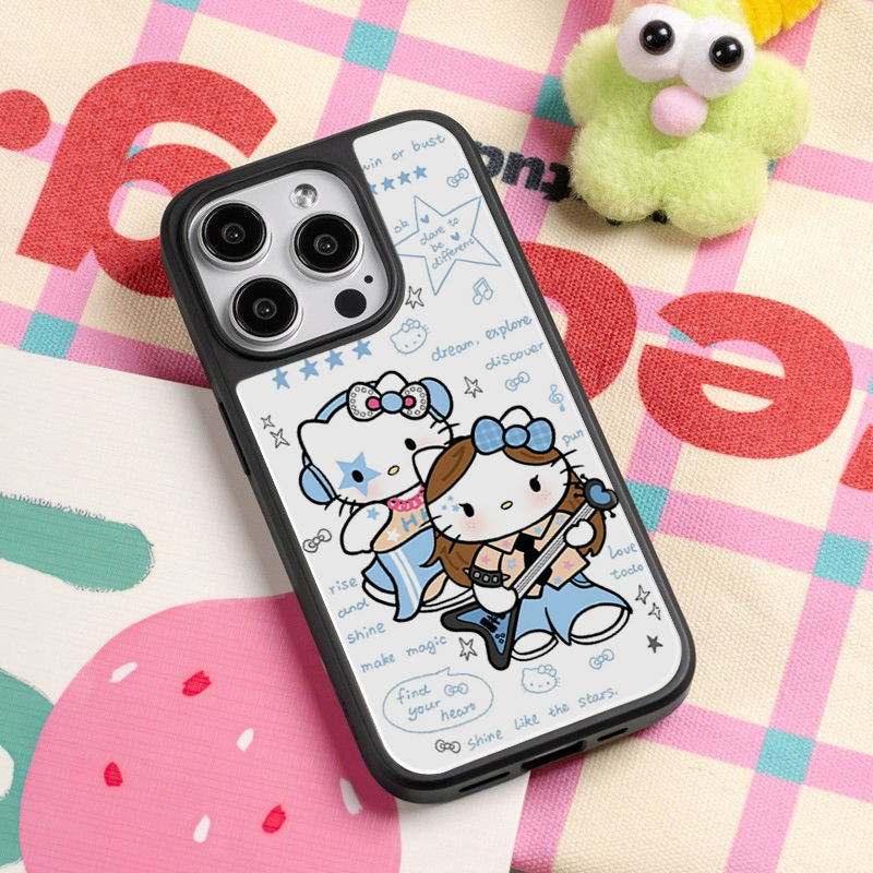 ins吉他歌手KT猫亚克力黑边磁吸适用苹果iPhone16promax手机壳1312pro小米1415Pro华为mate60p70三星S23防摔