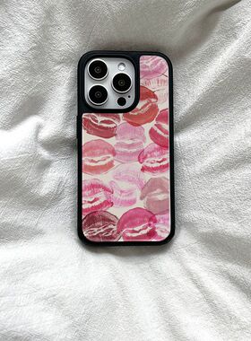 原创个性ins风烈焰红唇亚克力黑边适用苹果iPhone16promax手机壳15pro小米14Pro保护套华为mate防摔三星S234