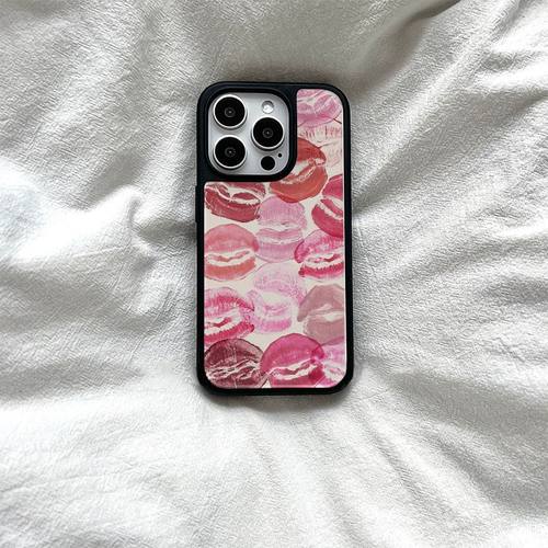 原创个性ins风烈焰红唇亚克力黑边适用苹果iPhone16promax手机壳15pro小米14Pro保护套华为mate防摔三星S234