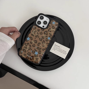 ins凯蒂猫棕色豹纹黑边软壳磁吸适用苹果iPhone17promax手机壳1615pro小米1415Pro华为mate60p70三星S23防摔