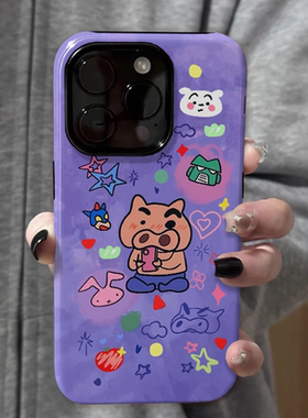 玩手机左卫门猪猪 适用苹果16promax新款iPhone15手机壳女生1314高级感小众不撞款12二合一菲林11保护套plus