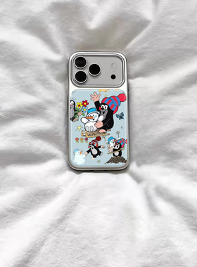 ins个性可爱雪人鼹鼠电镀银磁吸适用苹果iPhone17promax手机壳1615pro小米1415Pro华为mate60p70三星S23防摔