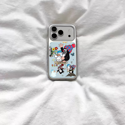 ins个性可爱雪人鼹鼠电镀银磁吸适用苹果iPhone17promax手机壳1615pro小米1415Pro华为mate60p70三星S23防摔