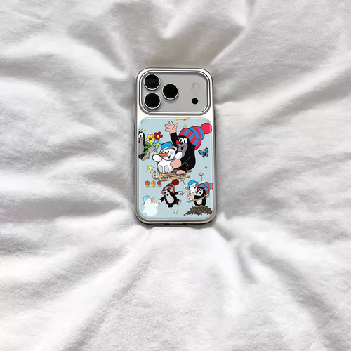 ins个性可爱雪人鼹鼠电镀银磁吸适用苹果iPhone17promax手机壳1615pro小米1415Pro华为mate60p70三星S23防摔