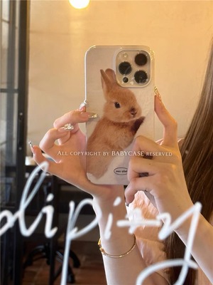 原创个性小宗日韩ins风时髦甜可爱毛绒兔兔手机壳菲林二合一硬壳适用15iPhone14ProMax苹果13pro/12/11pm78xs
