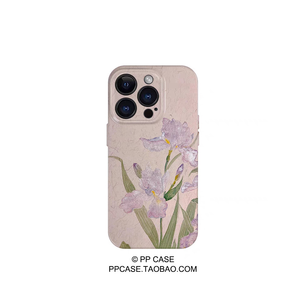 新中式鸢尾花 适用iPhone16/15pro手机壳华为pura70小米畅享70软vivoS19小众iqooneo9荣耀80苹果14菲林保护套