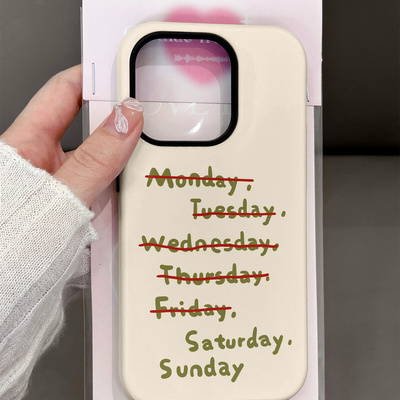 原创个性卡通ins周末英文适用于苹果华为小米14手机壳1513可爱iphone16promax菲林全包防摔二合一新款12磨砂