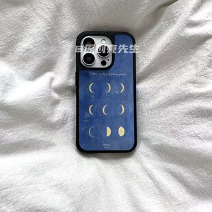 月轮油画ins原创亚克力黑边磁吸适用苹果iPhone16promax手机壳1312pro小米1415Pro华为mate60p70三星S23防摔