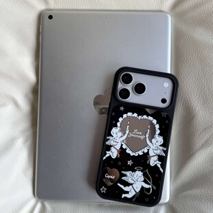 ins复古可爱丘比特天鹅镜面原创黑边镜面适用于苹果手机壳iPhone17promax16pro/15/14/13/高级防摔小众手机套