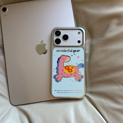 ins复古可爱个性小马镜面电镀银边镜面适用于苹果手机壳iPhone17promax16pro/15/14/13/高级防摔小众手机套
