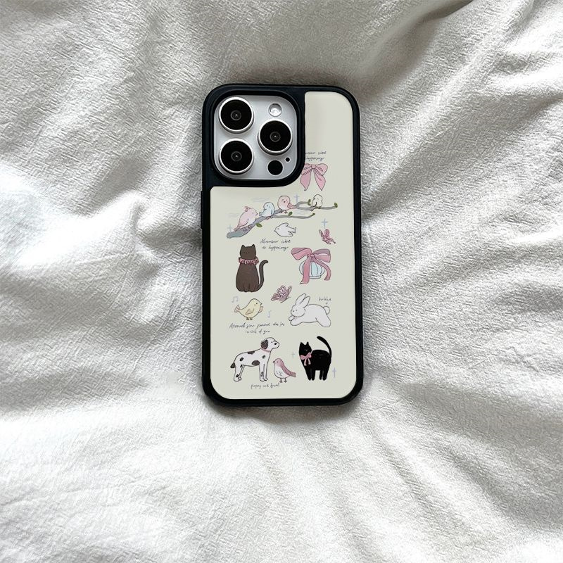 原创个性ins猫咪蝴蝶亚克力黑边适用苹果iPhone16promax手机壳15pro小米14Pro保护套华为mate防摔三星S234