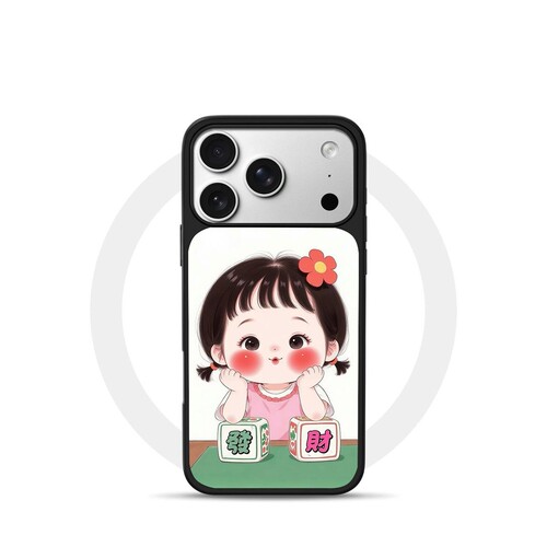ins风发财女孩黑边玻璃磁吸适用苹果小米iPhone17promax手机壳1613pro小米1415Pro华为mate80p90三星S25防摔