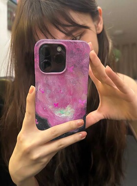 艺术油画粉胭光蝶适用于IPhon15pro/苹果14promax/15/14/13/11/xr菲林小众高级不会撞壳的手机壳ins个性新款