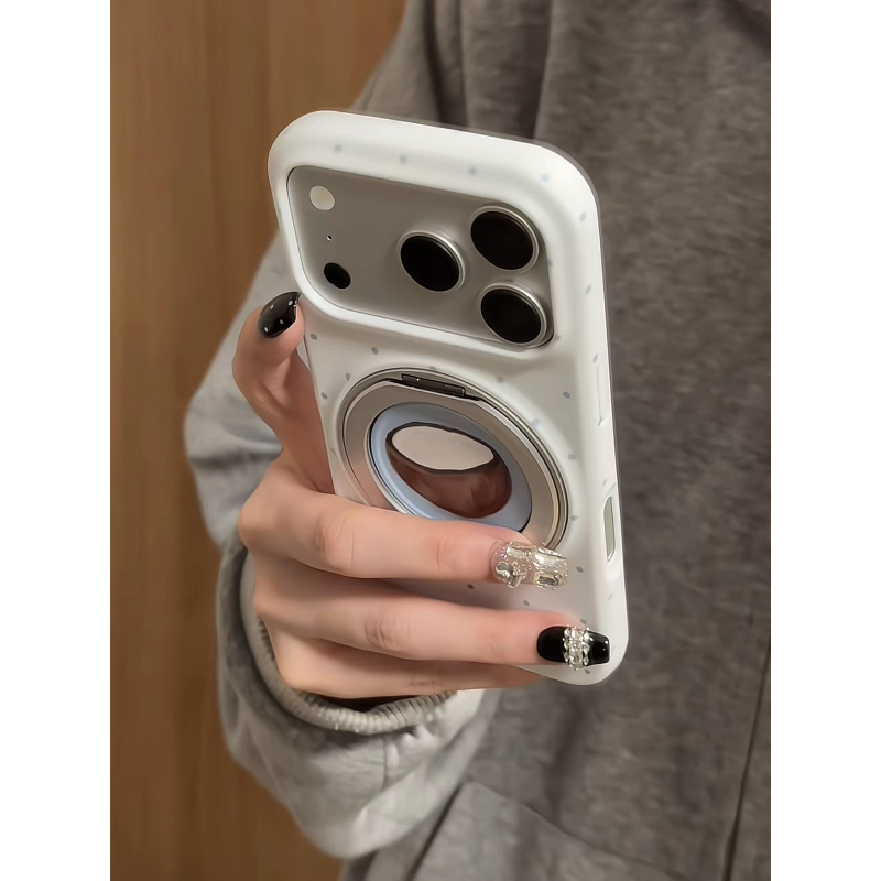 ins风个性复古波点椰子360支架适用苹果17手机壳iphone16promax菲林硬壳15新款17pro防摔保护套超好看高级感