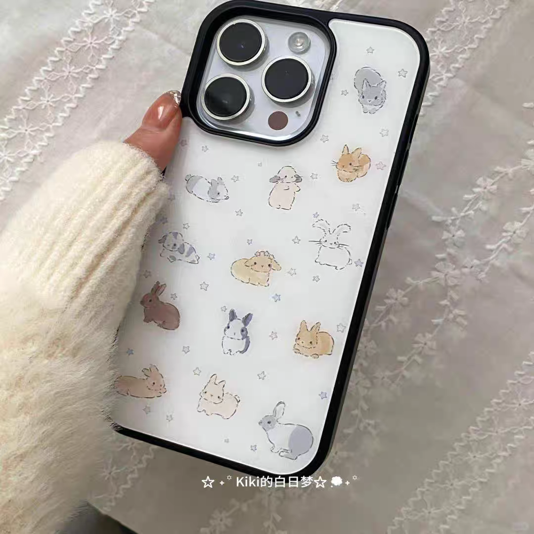 满屏兔子ins原创亚克力黑边磁吸适用苹果iPhone16promax手机壳1312pro小米1415Pro华为mate60p70三星S23防摔