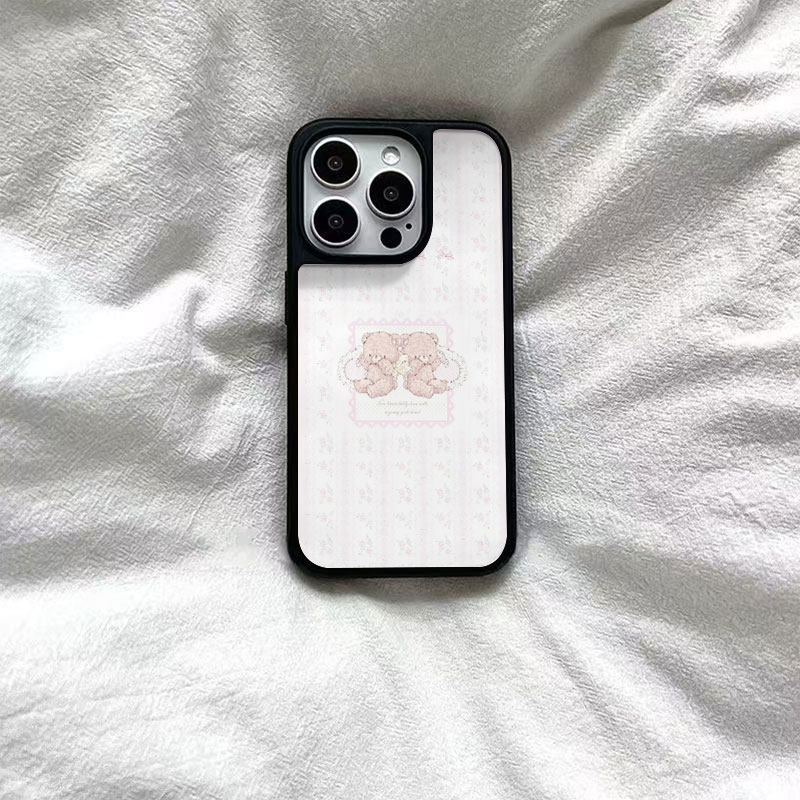 ins风清新碎花小熊黑边软壳磁吸适用苹果iPhone17promax手机壳1615pro小米1415Pro华为mate60p70三星S23防摔