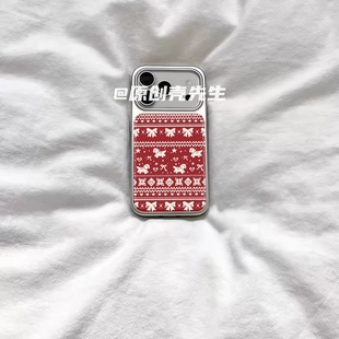 ins费尔岛新年复古马电镀银磁吸适用苹果iPhone17promax手机壳1615pro小米1415Pro华为mate60p70三星S23防摔