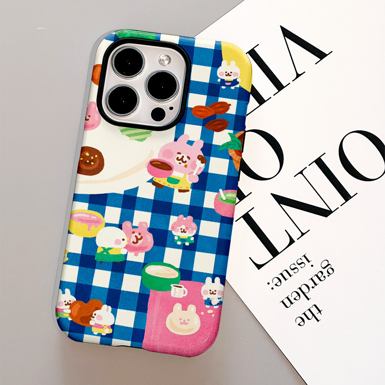 蓝色格纹卡赫娜拉适用iphone苹果15promax手机保护套外壳14可爱13mini少女个性12小众高级11华为pura70二合一