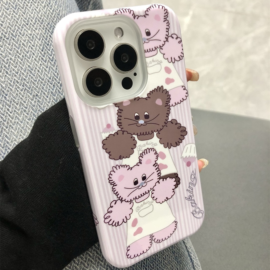 原创甜心小熊适用于iPhone16Promax13pro手机壳菲林13mini创意13小众15plus硬软壳11高级感14苹果14pro二合一