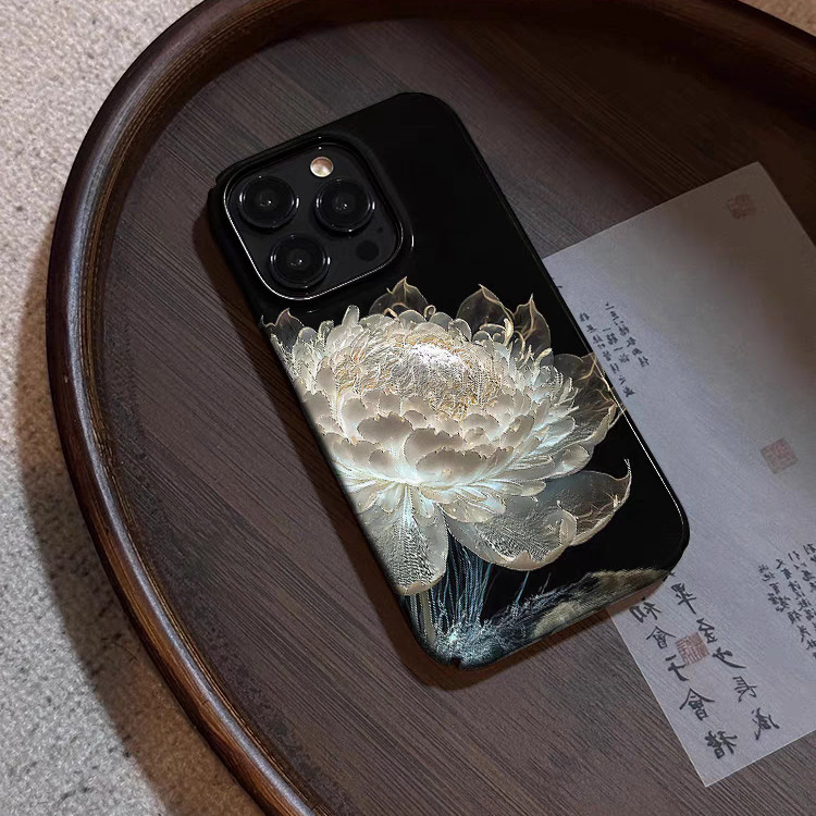 水晶莲花艺术中国风ins风原创个性适用于iphone16promax苹果磨砂菲林手机壳荣耀OPPO12华为13vivo小米15pro