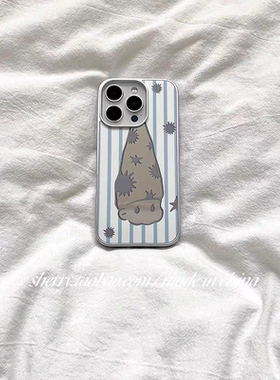 ins蓝白条纹星星帽子男孩电镀银边镜面适用于苹果手机壳iPhone16promax15pro/14/13/12/11小米14promate60P70